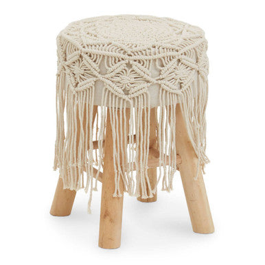 Orsina West Village Woven Accent Stool – Natural Wood and Cotton