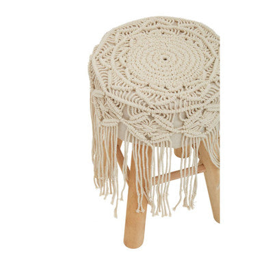 Orsina West Village Woven Accent Stool – Natural Wood and Cotton