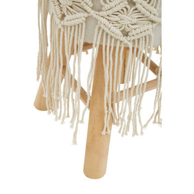 Orsina West Village Woven Accent Stool – Natural Wood and Cotton