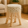 Orsina West Village Woven Accent Stool – Natural Wood and Cotton