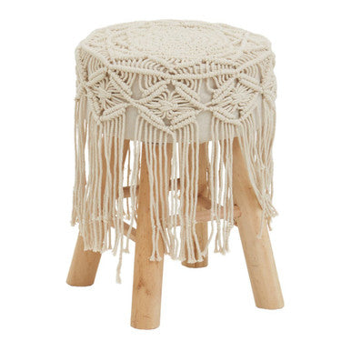 Orsina West Village Woven Accent Stool – Natural Wood and Cotton