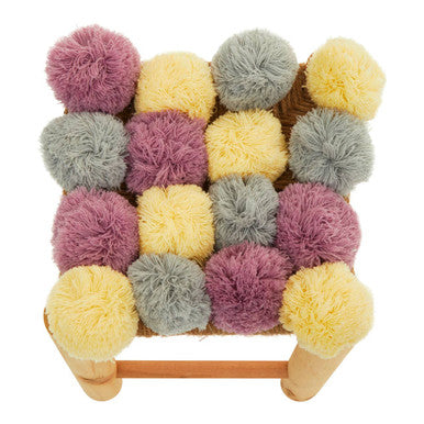 Orsina West Village Pom Stool – Grey, Beige & Pink Wooden Footrest