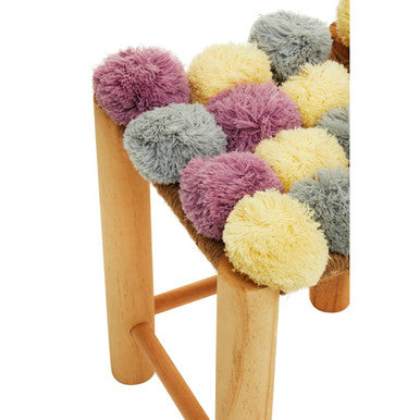 Orsina West Village Pom Stool – Grey, Beige & Pink Wooden Footrest