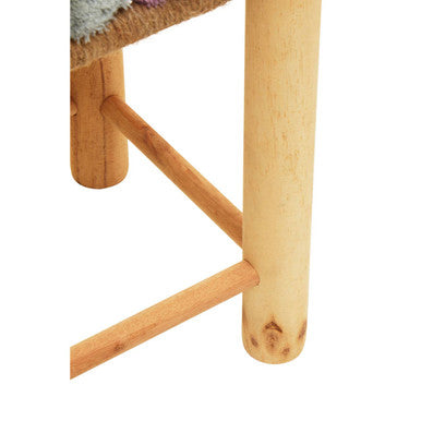 Orsina West Village Pom Stool – Grey, Beige & Pink Wooden Footrest