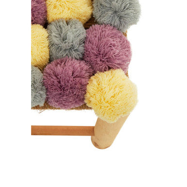 Orsina West Village Pom Stool – Grey, Beige & Pink Wooden Footrest