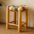 Orsina West Village Pom Stool – Grey, Beige & Pink Wooden Footrest
