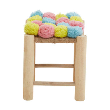 Orsina West Village Pompom Stool – Pink, Blue & Yellow Wood Accent
