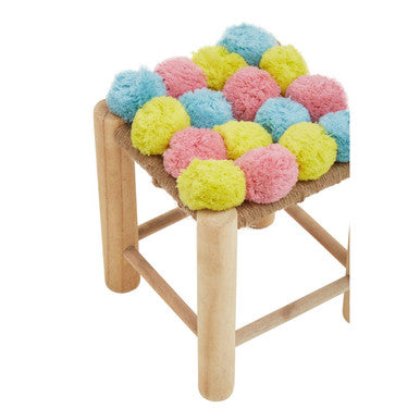 Orsina West Village Pompom Stool – Pink, Blue & Yellow Wood Accent