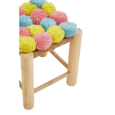 Orsina West Village Pompom Stool – Pink, Blue & Yellow Wood Accent