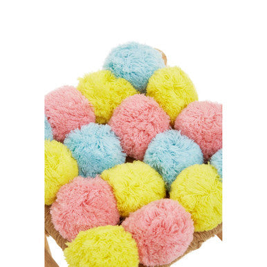 Orsina West Village Pompom Stool – Pink, Blue & Yellow Wood Accent