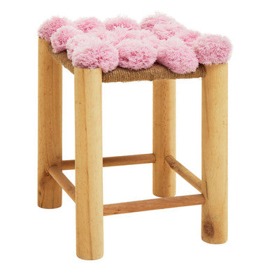Orsina West Village Pink Pom-Pom Stool – Wooden Leg Accent Footrest