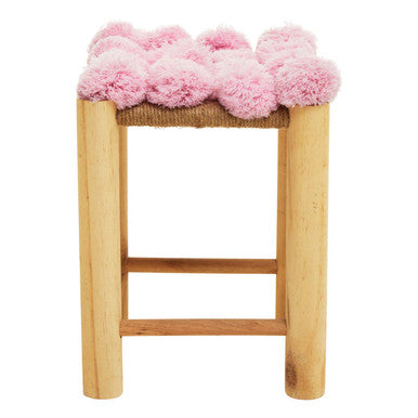 Orsina West Village Pink Pom-Pom Stool – Wooden Leg Accent Footrest
