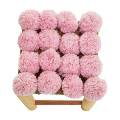 Orsina West Village Pink Pom-Pom Stool – Wooden Leg Accent Footrest