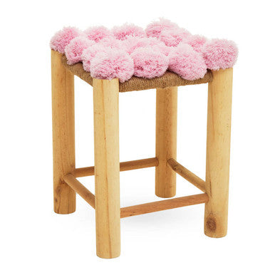 Orsina West Village Pink Pom-Pom Stool – Wooden Leg Accent Footrest