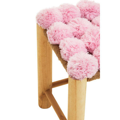 Orsina West Village Pink Pom-Pom Stool – Wooden Leg Accent Footrest