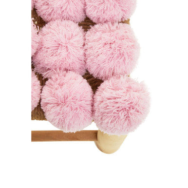 Orsina West Village Pink Pom-Pom Stool – Wooden Leg Accent Footrest