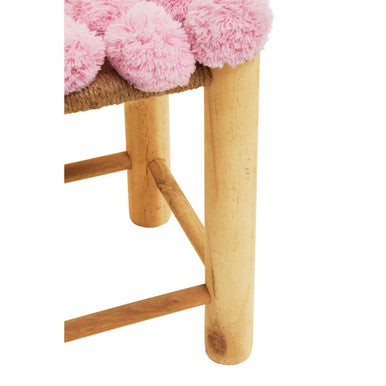 Orsina West Village Pink Pom-Pom Stool – Wooden Leg Accent Footrest