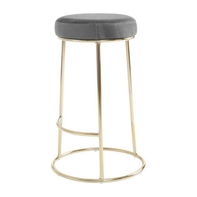 Orsina Manhattan Grey Velvet Bar Stool with Gold Frame | Kitchen Seating