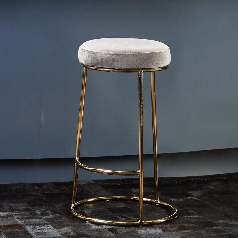 Orsina Manhattan Grey Velvet Bar Stool with Gold Frame | Kitchen Seating