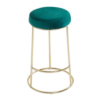 Orsina Manhattan Green Velvet Bar Stool – Backless with Gold Base