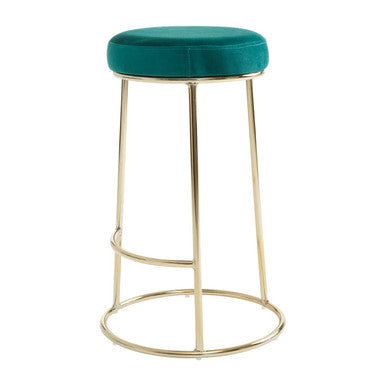 Orsina Manhattan Green Velvet Bar Stool – Backless with Gold Base