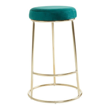 Orsina Manhattan Green Velvet Bar Stool – Backless with Gold Base
