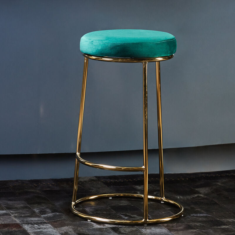 Orsina Manhattan Green Velvet Bar Stool – Backless with Gold Base