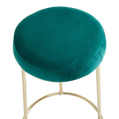Orsina Manhattan Green Velvet Bar Stool – Backless with Gold Base