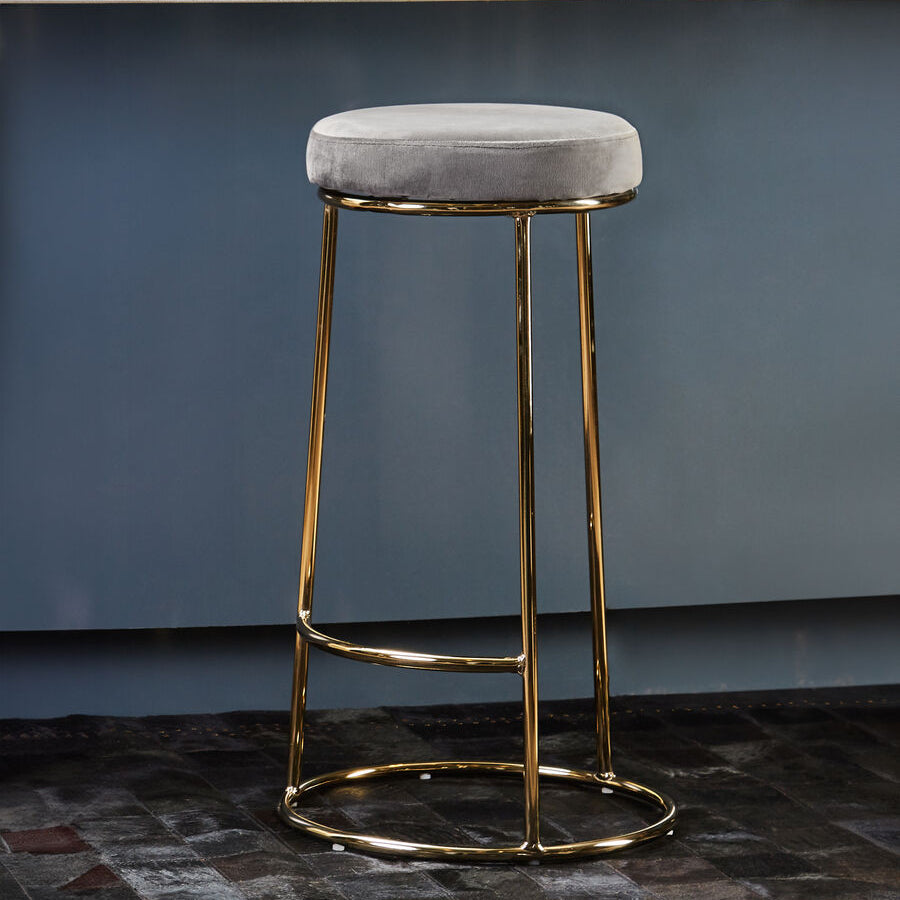 Orsina Manhattan Grey Velvet Bar Stool – Tall Gold Frame Kitchen Seating
