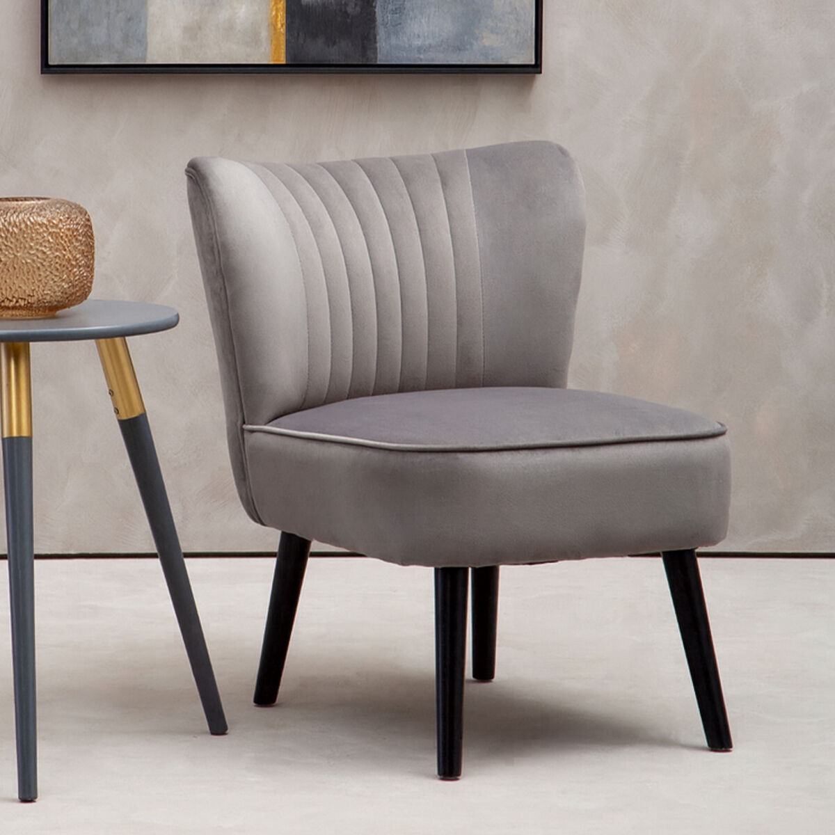 Orsina Regents Park Grey Velvet Accent Chair | Modern Splayed Legs