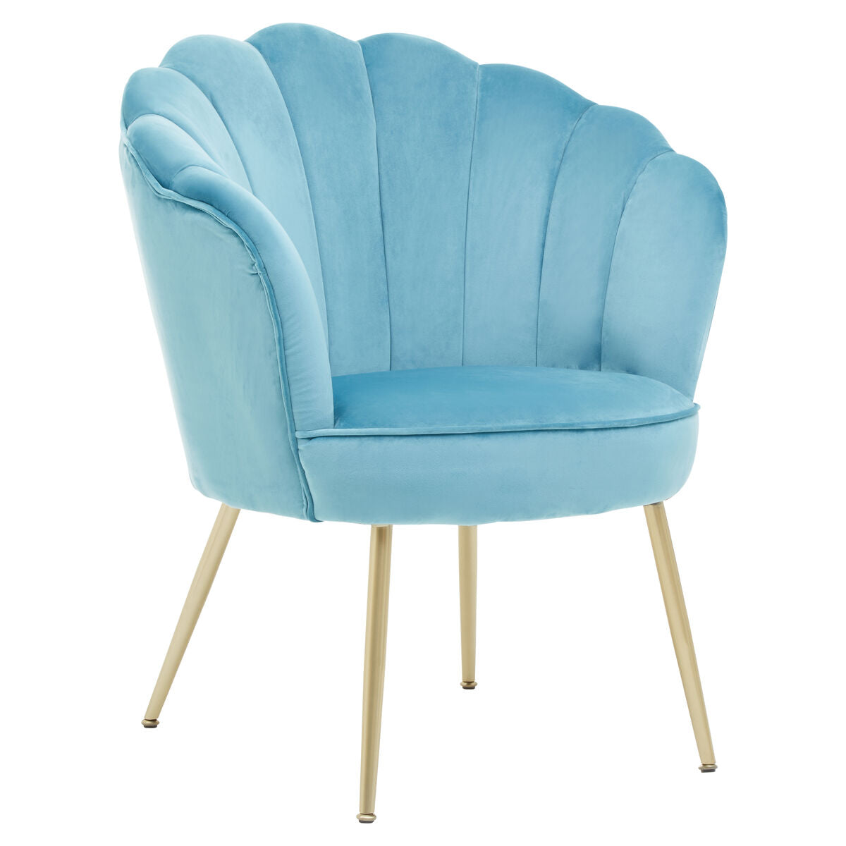 Orsina Ovala Aqua Blue Velvet Scalloped Accent Chair with Gold Legs