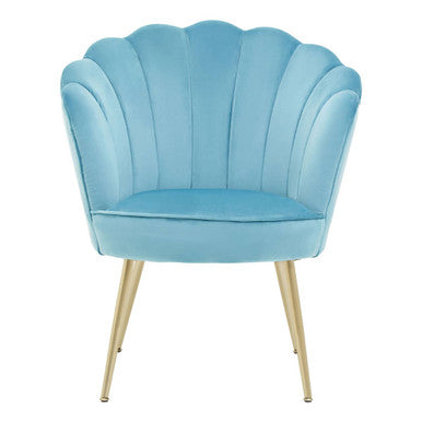 Orsina Ovala Aqua Blue Velvet Scalloped Accent Chair with Gold Legs