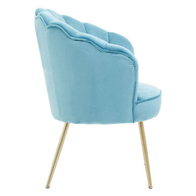 Orsina Ovala Aqua Blue Velvet Scalloped Accent Chair with Gold Legs