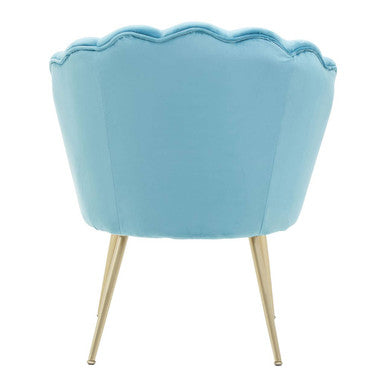 Orsina Ovala Aqua Blue Velvet Scalloped Accent Chair with Gold Legs