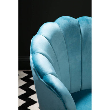 Orsina Ovala Aqua Blue Velvet Scalloped Accent Chair with Gold Legs