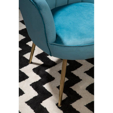 Orsina Ovala Aqua Blue Velvet Scalloped Accent Chair with Gold Legs