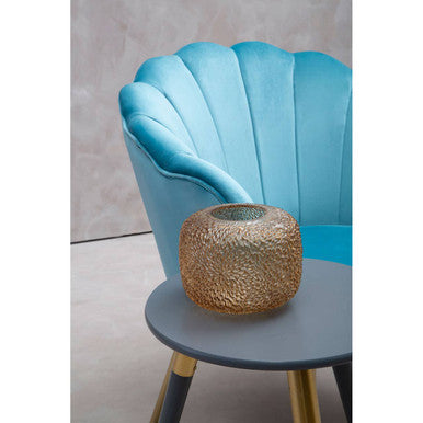 Orsina Ovala Aqua Blue Velvet Scalloped Accent Chair with Gold Legs