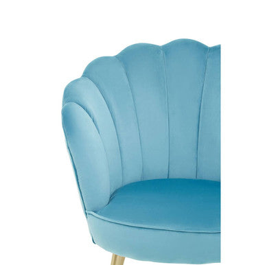 Orsina Ovala Aqua Blue Velvet Scalloped Accent Chair with Gold Legs