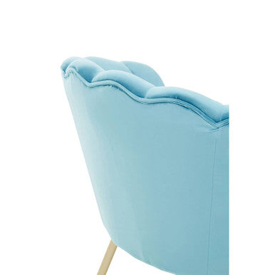 Orsina Ovala Aqua Blue Velvet Scalloped Accent Chair with Gold Legs