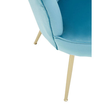 Orsina Ovala Aqua Blue Velvet Scalloped Accent Chair with Gold Legs