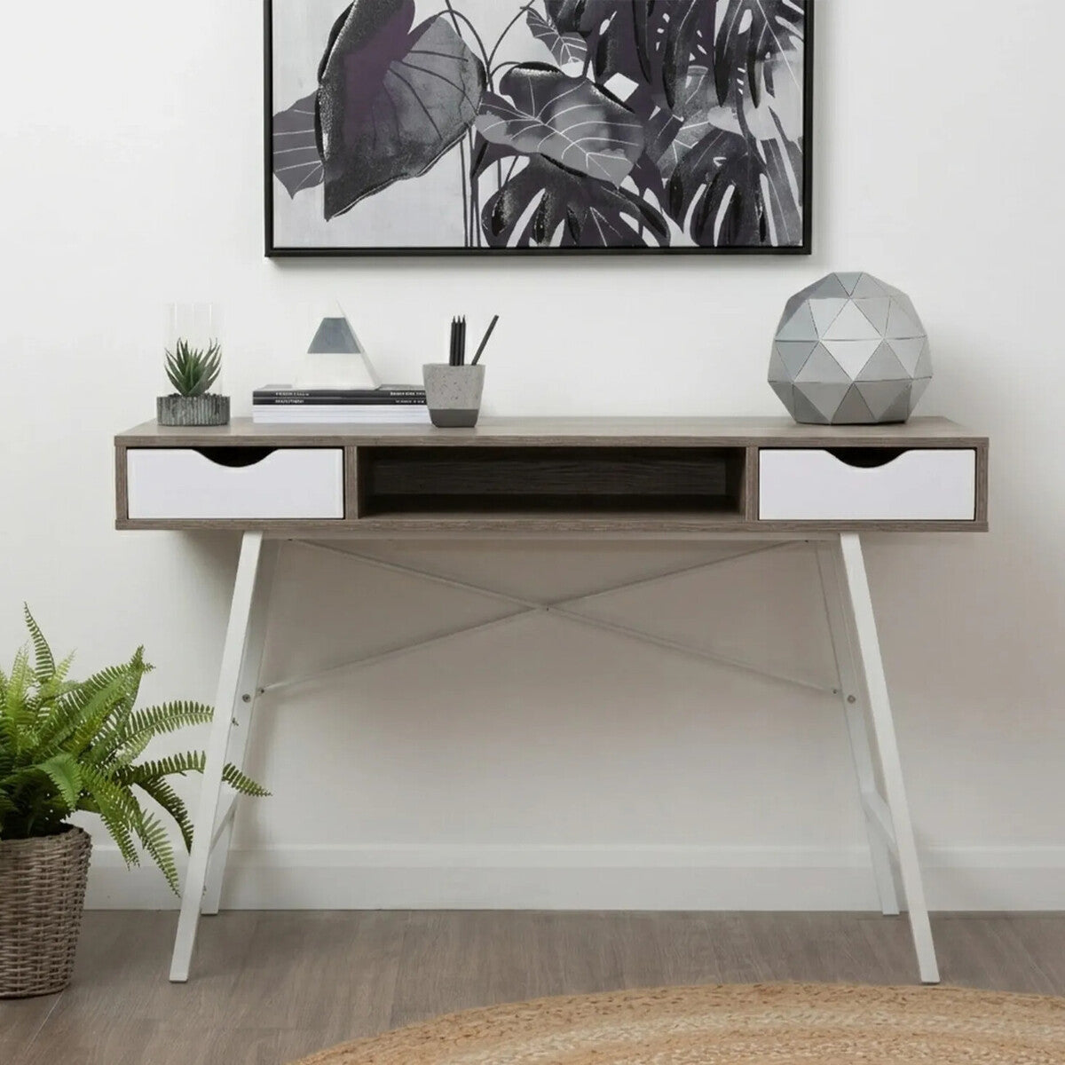 Orsina Bradbury Light Oak Veneer Desk – Two Drawer Modern Workspace