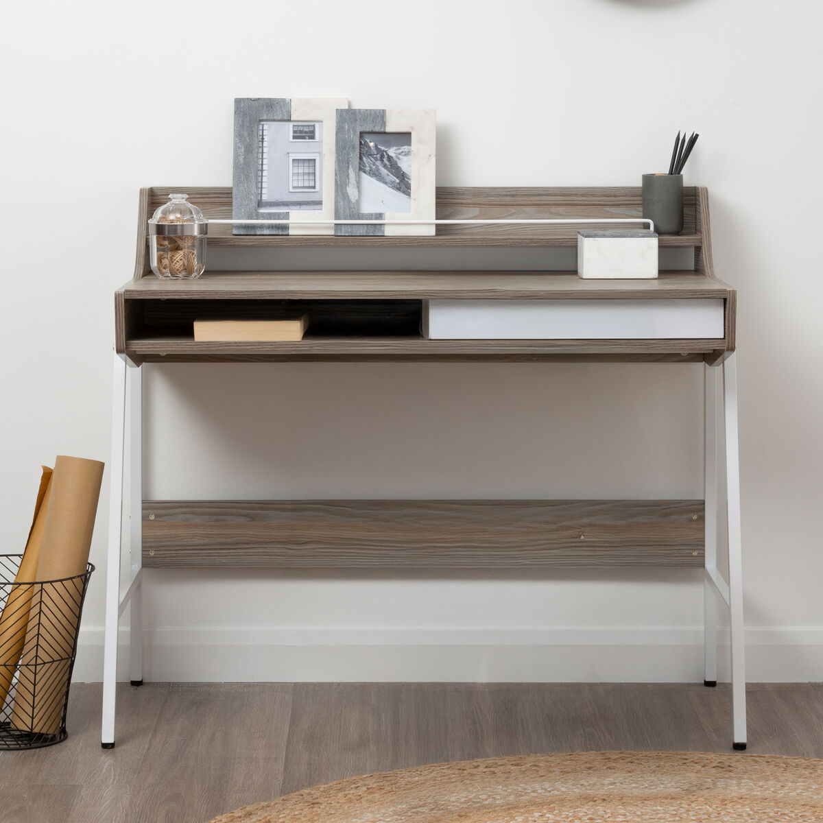 Orsina Bradbury Light Oak Veneer Desk – Compact Home Office Writing Desk