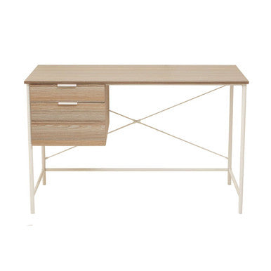 Orsina Bradbury Light Oak Veneer Desk with 2 Drawers – Off-White Frame