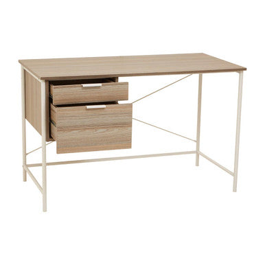 Orsina Bradbury Light Oak Veneer Desk with 2 Drawers – Off-White Frame