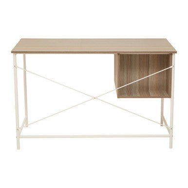 Orsina Bradbury Light Oak Veneer Desk with 2 Drawers – Off-White Frame