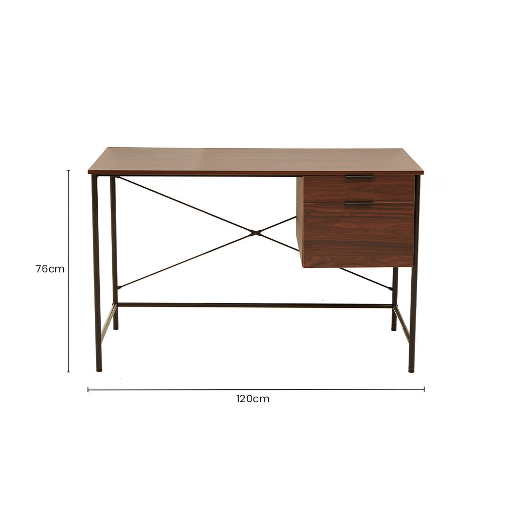 Orsina Bradbury Dark Walnut Veneer Writing Desk with 2 Drawers