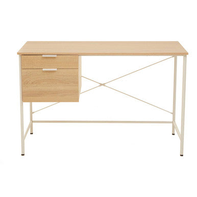 Orsina Bradbury Natural Oak Veneer Desk with 2 Drawers – Off-White