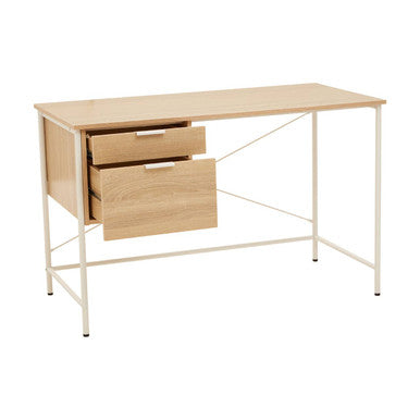 Orsina Bradbury Natural Oak Veneer Desk with 2 Drawers – Off-White