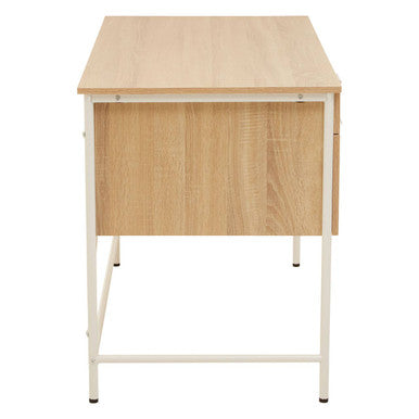 Orsina Bradbury Natural Oak Veneer Desk with 2 Drawers – Off-White