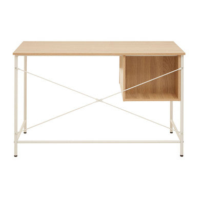 Orsina Bradbury Natural Oak Veneer Desk with 2 Drawers – Off-White